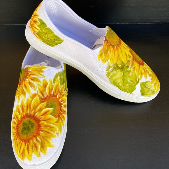 NEW Hand Painted Sunflowers on Slip ons - Special Orders Accepted as Well - Picture 2 of 6